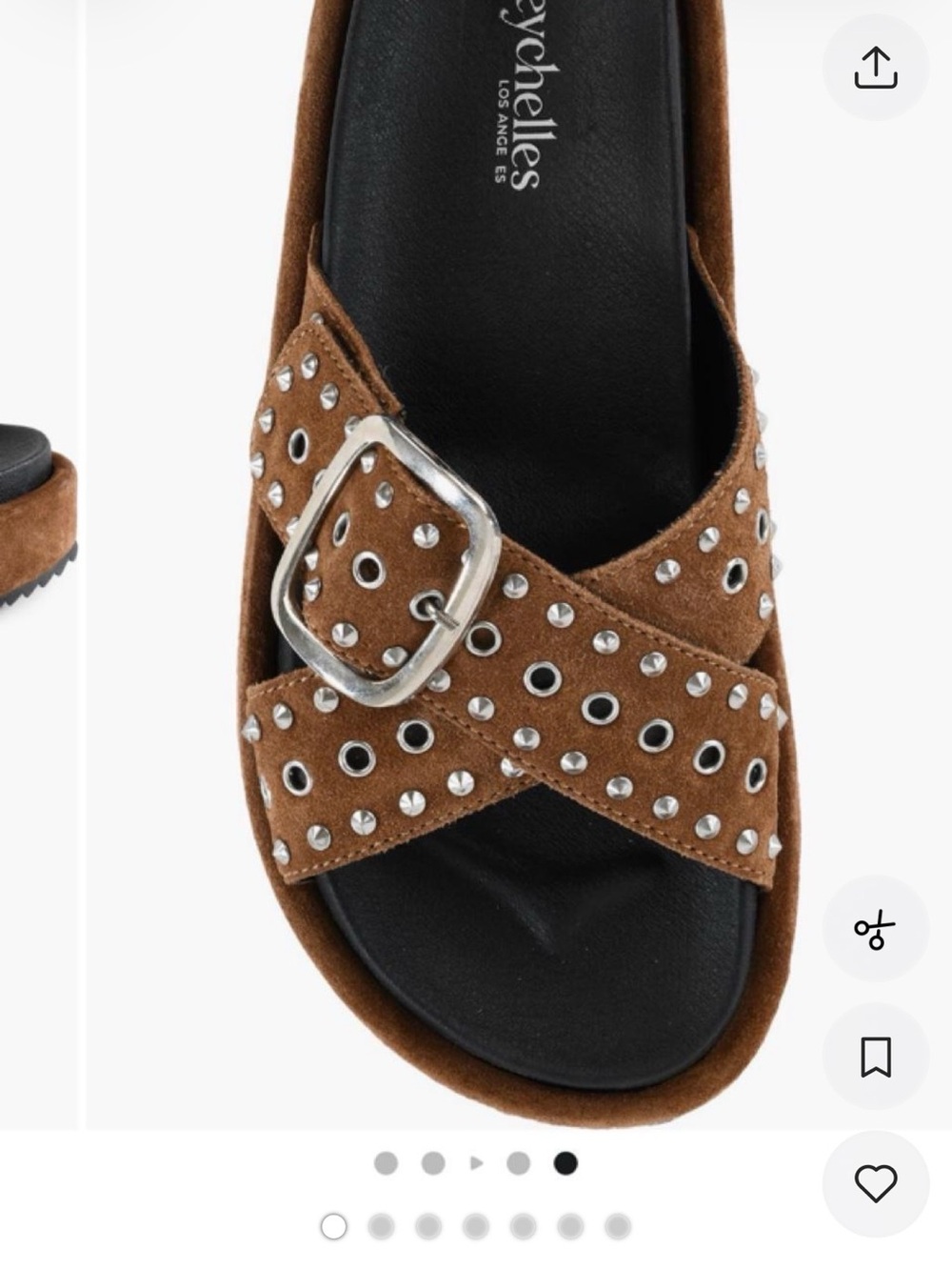 Seychelles Brown Suede Studded Buckle Slide Sandal